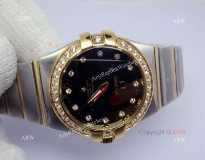 Replica Omega Constellation Black Face Diamonds Ladies Watch